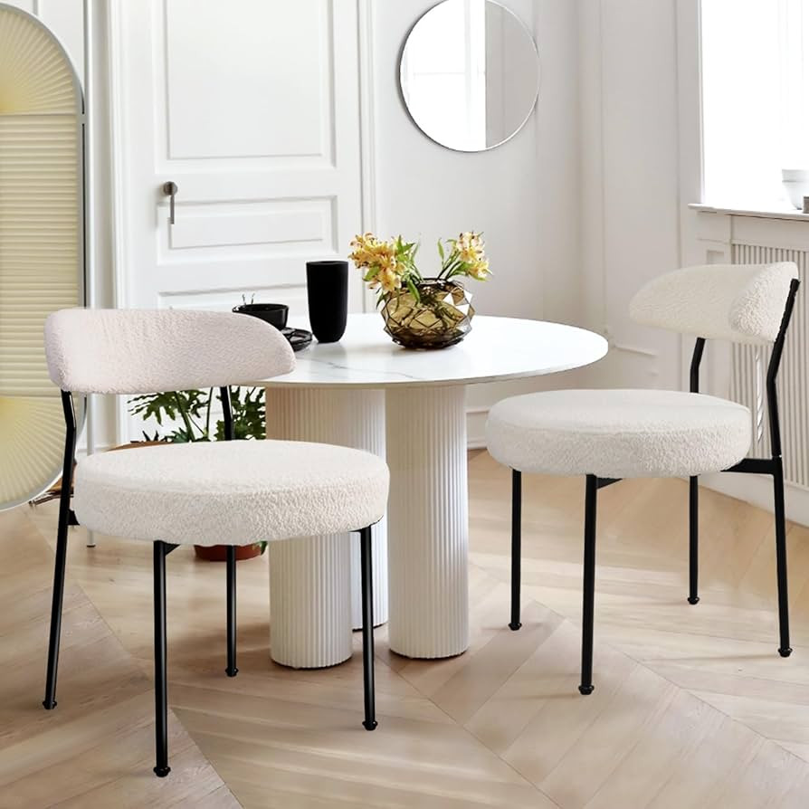 SoarFlash Dining Chairs, Beige Boucle Dining Chairs Set of 2, Kitchen Dining Room Chairs Curved B... | Amazon (US)