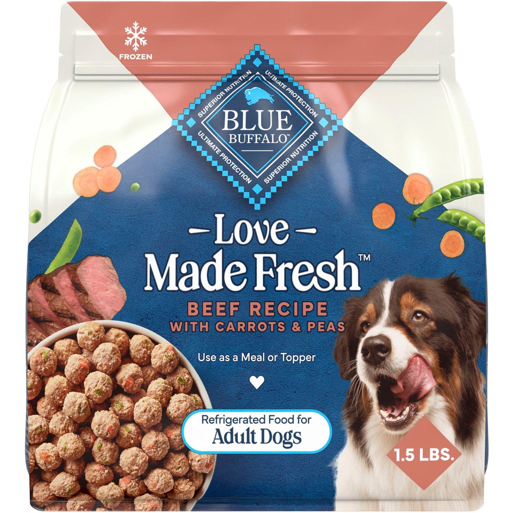 Blue Buffalo Love Made Fresh Fully Cooked Natural Beef Meatball Fresh Dog Food, 1.5-lb pouch, case of 4 | Chewy