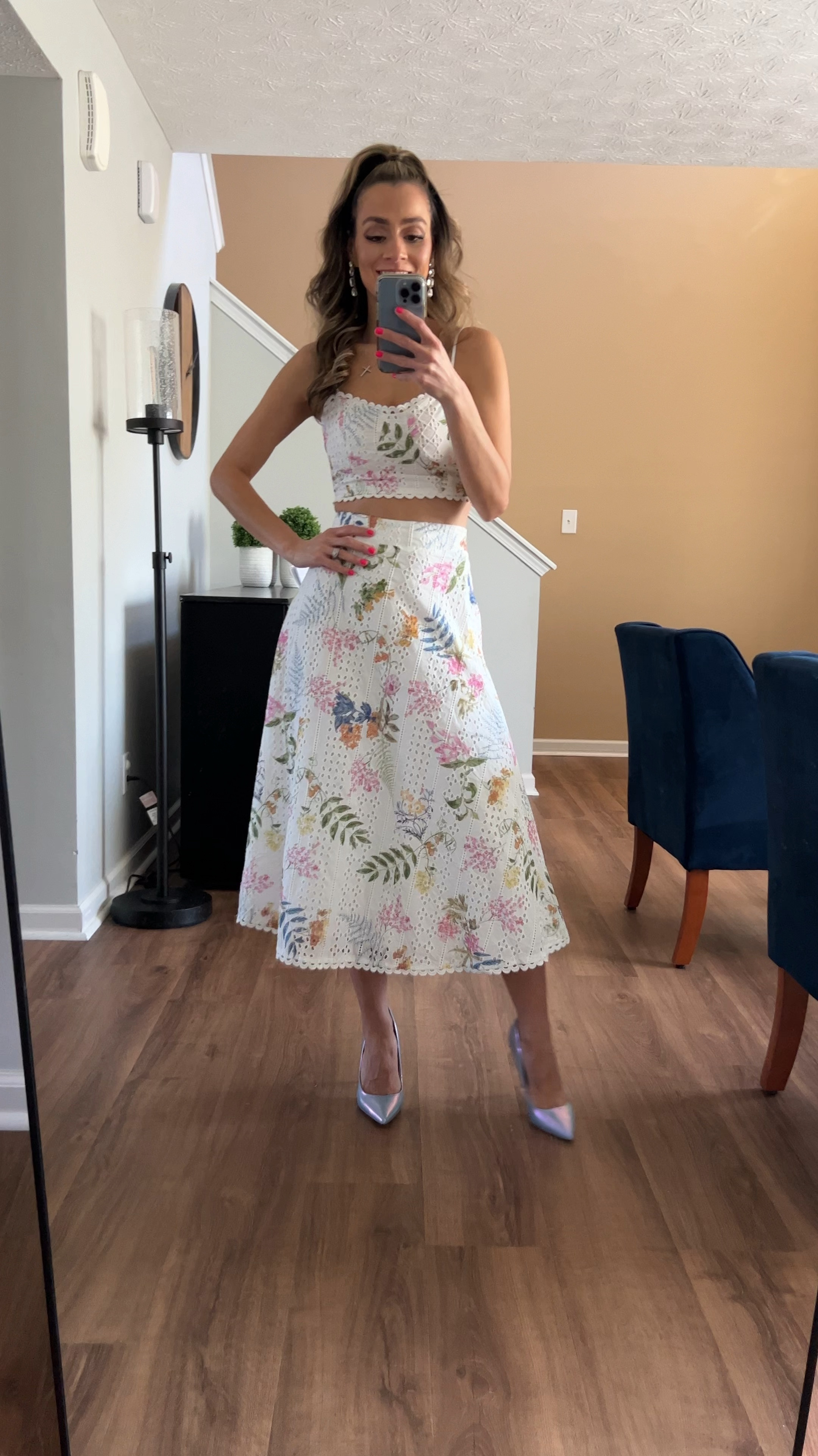Spring dress. Spring outfit. Wedding guest dress. Two piece dress. Midi dress. Garden dress. A line skirt. Spring style. Bridal shower dress. Baby shower dress. 

#LTKstyletip