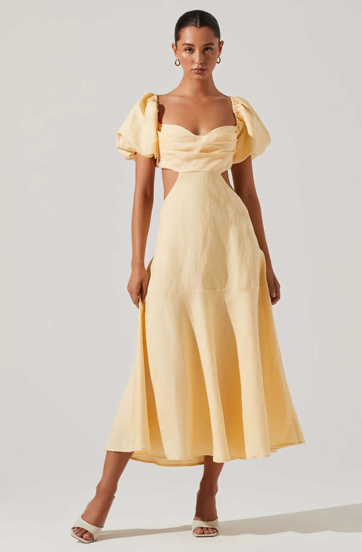 Winley Puff Sleeve Cutout Midi Dress | ASTR The Label (US)