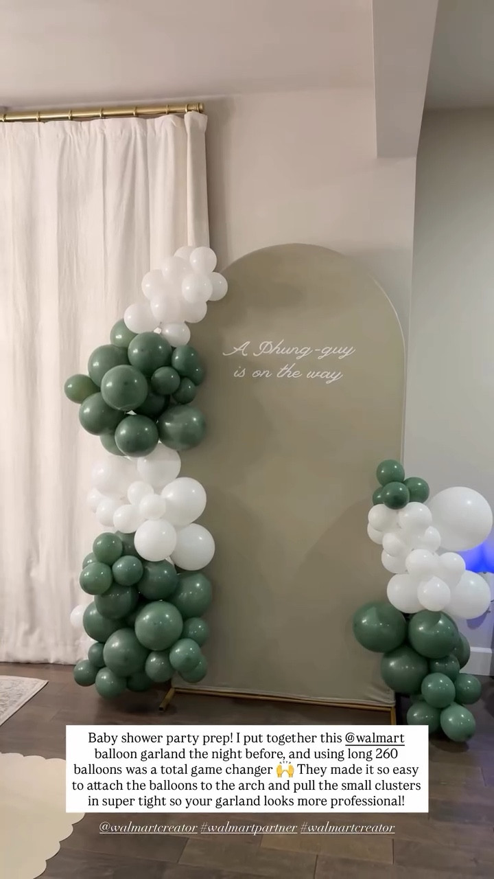 Baby shower party prep! I put together this @walmart balloon garland the night before, and using long 260 balloons was a total game changer. They made it so easy to attach the balloons to the arch and pull the small clusters in super tight so your garland looks more professional!

#LTKParties #LTKHome #LTKFindsUnder50