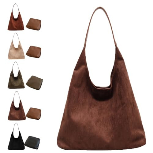 Brown Suede Bag,Suede Purse,Brown Suede Handbag,Suede Purses for Women,Chocolate Slouchy Tote Shoulder Handbags (Coffee) | Amazon (US)
