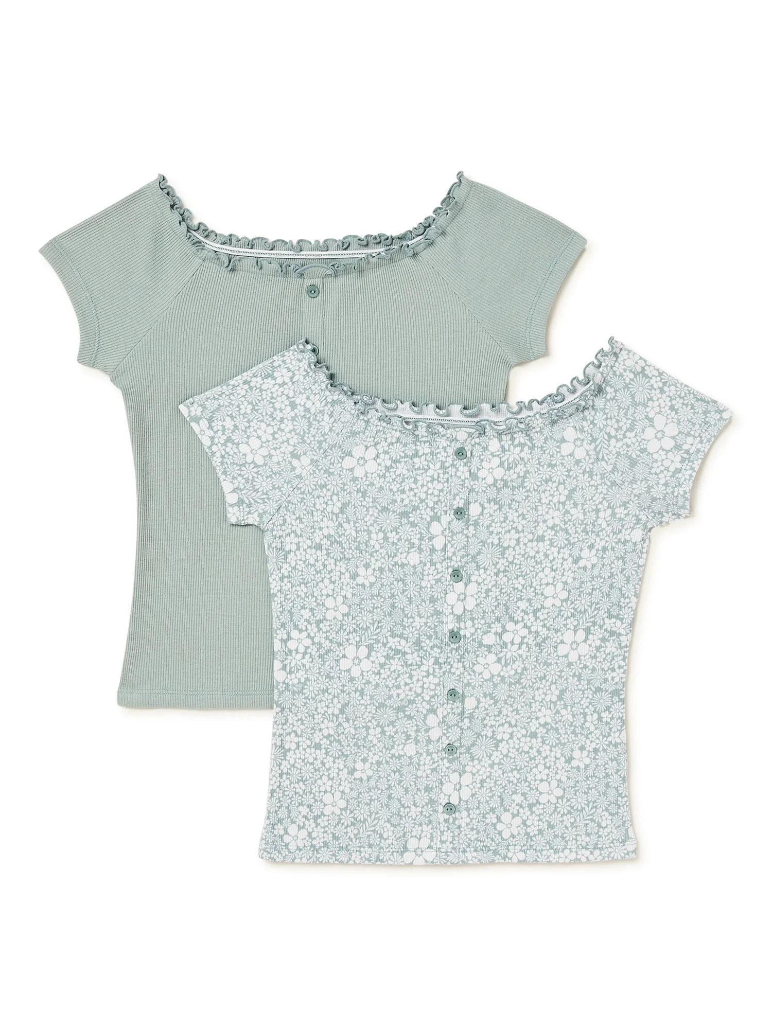 Wonder Nation Girls Button Up Ribbed Tops, 2-Pack, Sizes 4-18 & Plus | Walmart (US)