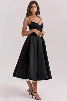 Vintage Corset Midi Prom Dress for Wedding Satin Pocket Formal Dresses A Line Tea Length Evening ... | Amazon (US)