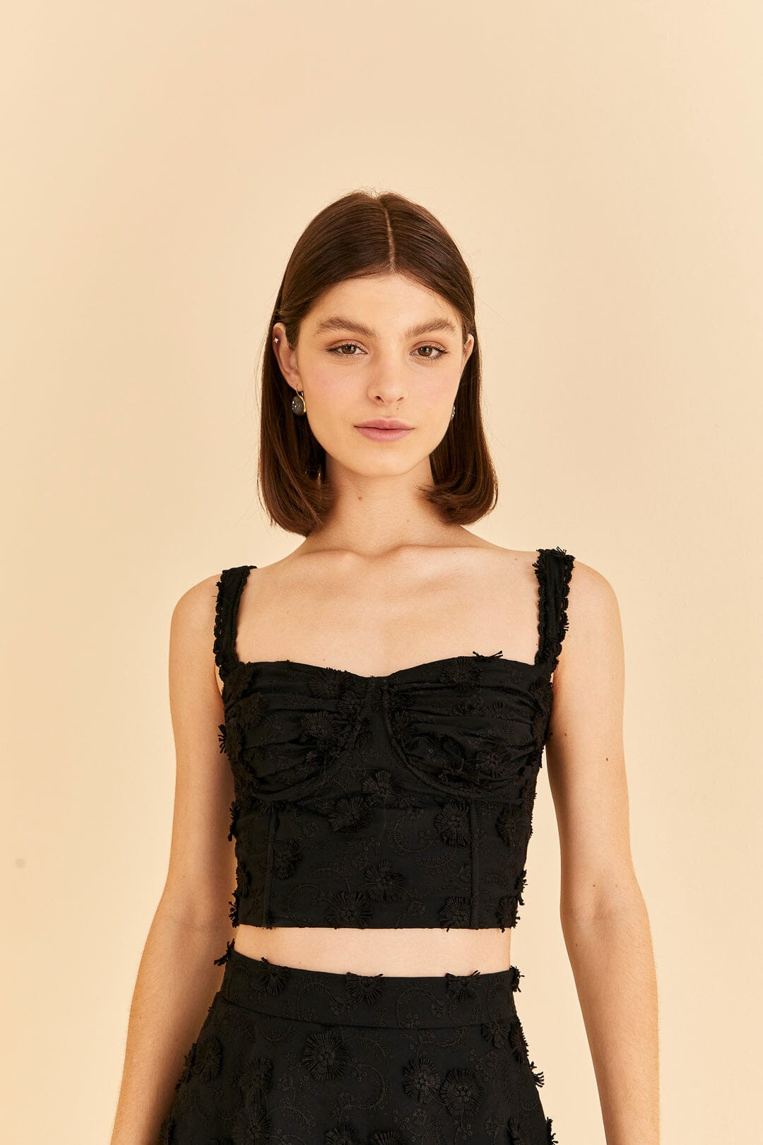 black 3d flower corset crop top | FarmRio (US)