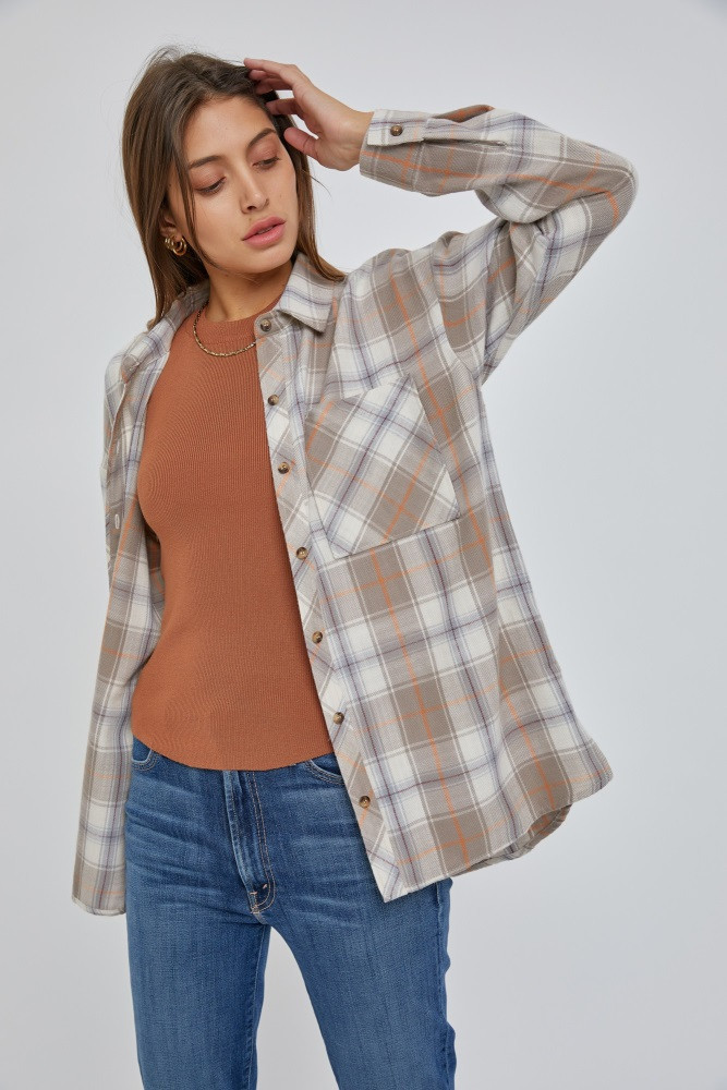 Taupe Flannel Plaid Button Up Top | PinkBlush Maternity