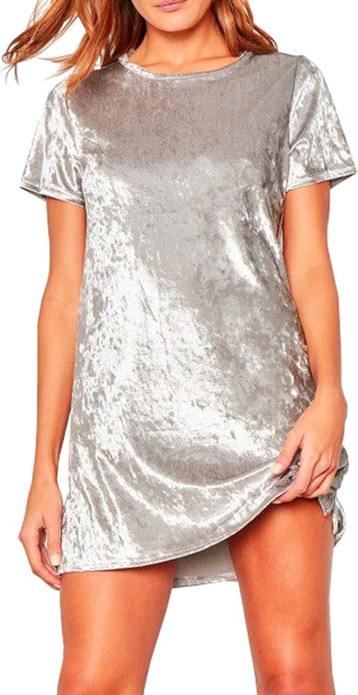 R.Vivimos Women's Summer Short Sleeve Crushed Velvet Mini Short Dresses | Amazon (US)
