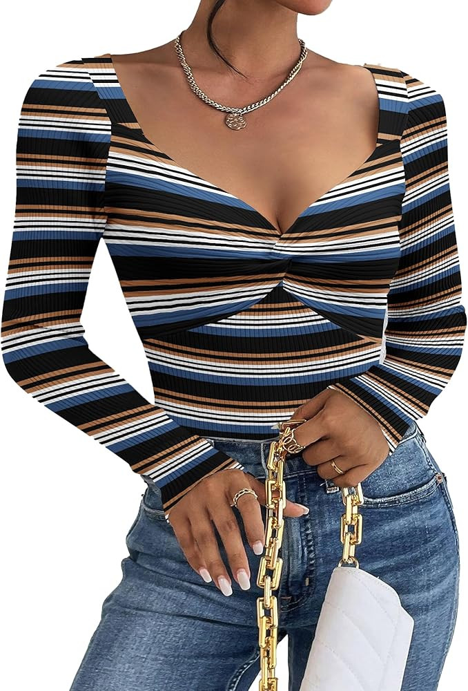 Zeagoo Sweaters for Women Fall Long Sleeve V Neck Sexy Ribbed Knit Sweater Slim Fit Solid Basic C... | Amazon (US)