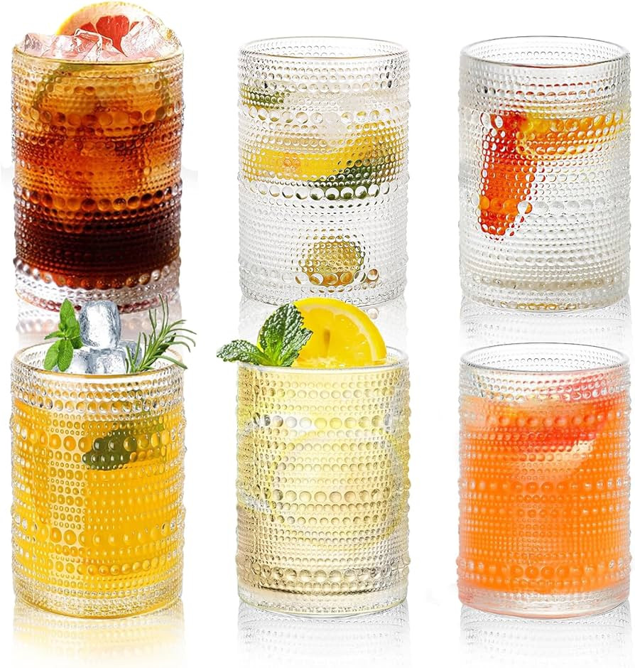 Hobnail Drinking Glasses Set,16 Oz Vintage Embossed Glass Tumbler for Cocktail, Beer, Juice, Wate... | Amazon (US)