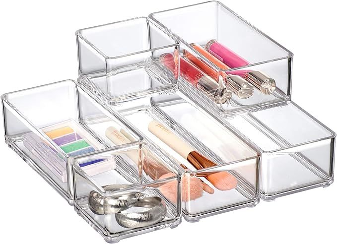 Amazing Abby - QuickSort - Plastic Stackable Organizers (6-Piece Set) for Vanity and Desk Drawer,... | Amazon (US)