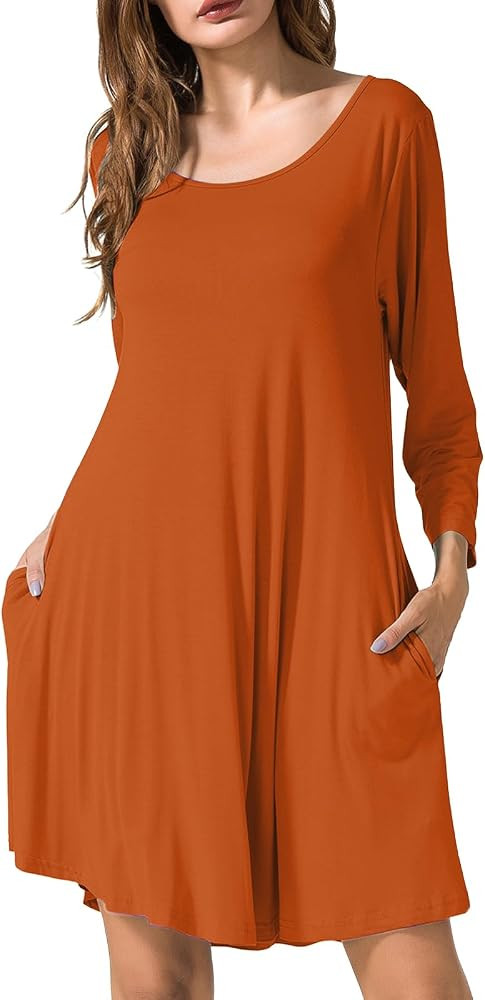 JollieLovin Women 3/4 Sleeve Plus Size Casual Fall Dresses 2024 Crew Neck T shirt Long Tunic Dres... | Amazon (US)