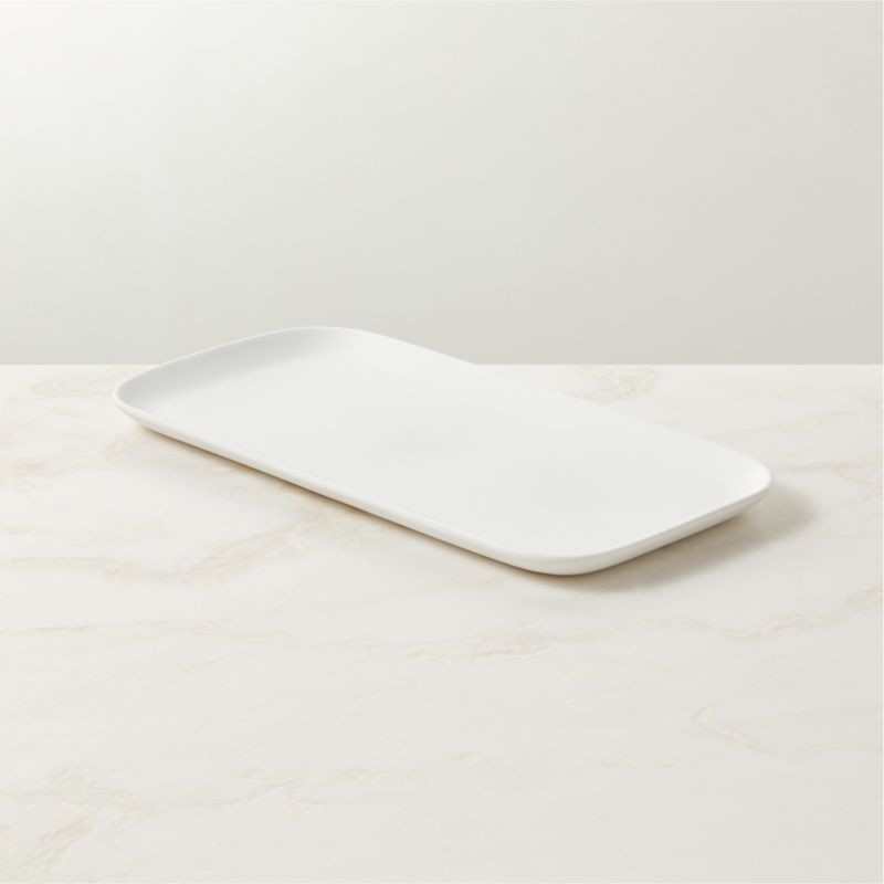 Mori Rectangular Matte White Serving Platter Large + Reviews | CB2 | CB2