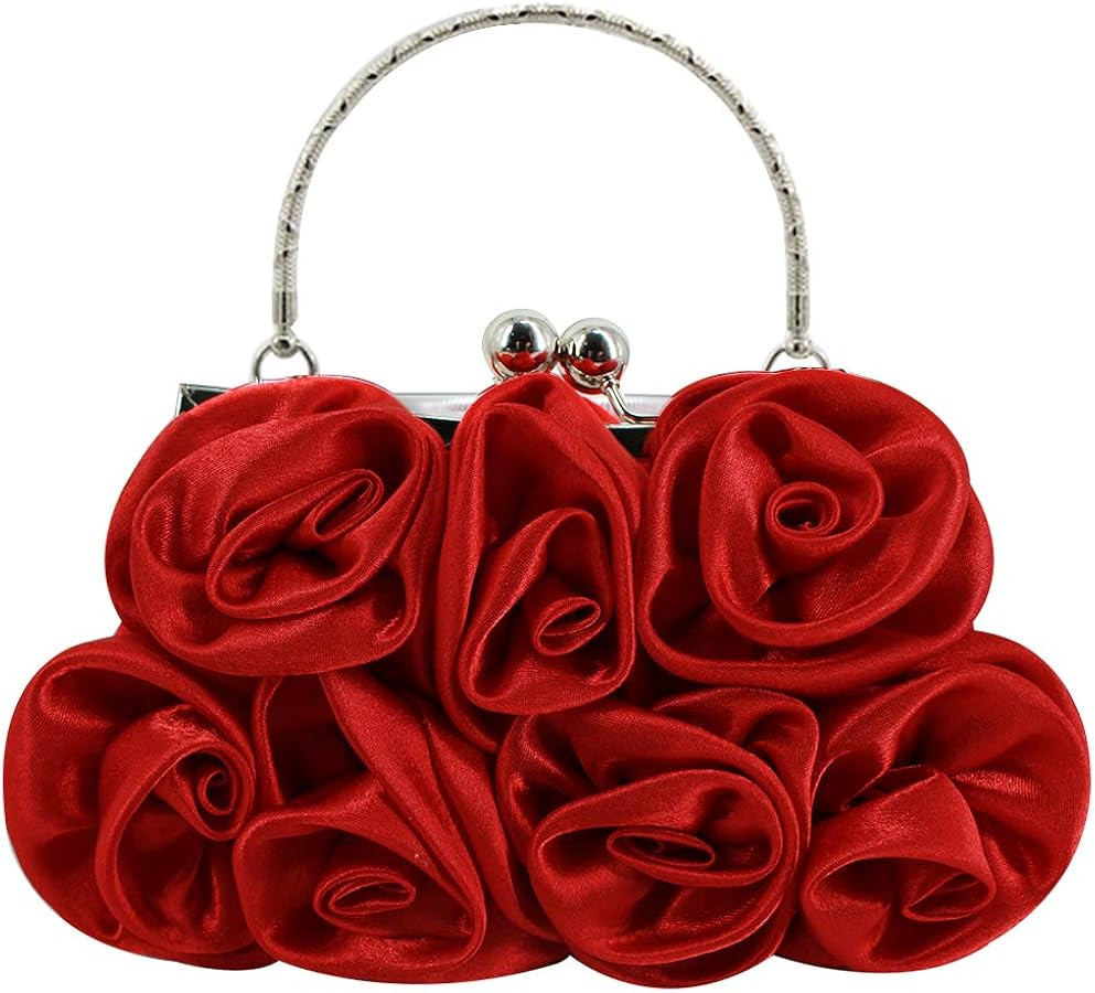 Buddy Women Rose Shaped Clutch Soft Satin Wristlet Handbag Wedding Party Purse | Amazon (US)