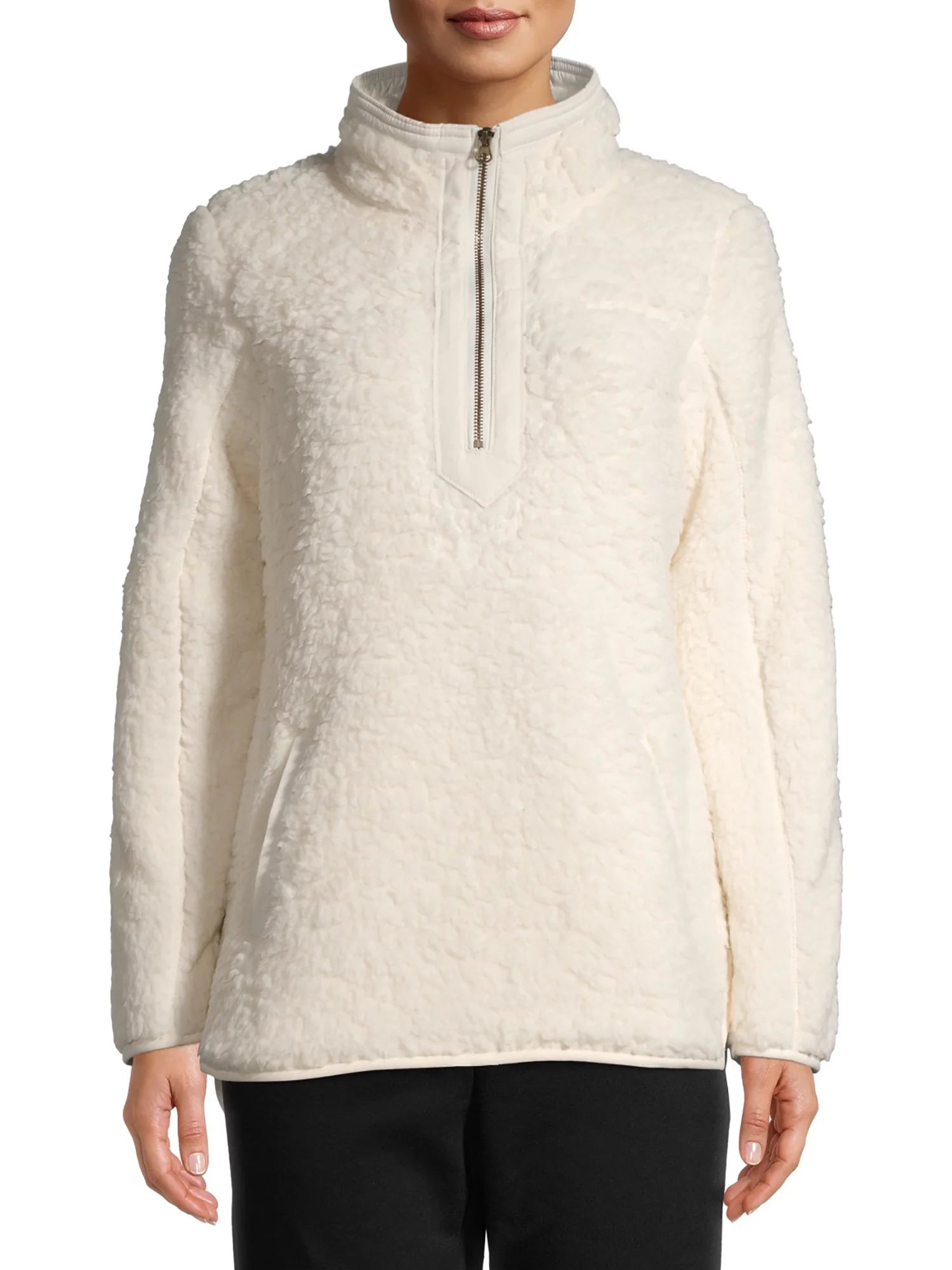 Time and Tru Women's Quarter Zip Sherpa Pullover - Walmart.com | Walmart (US)