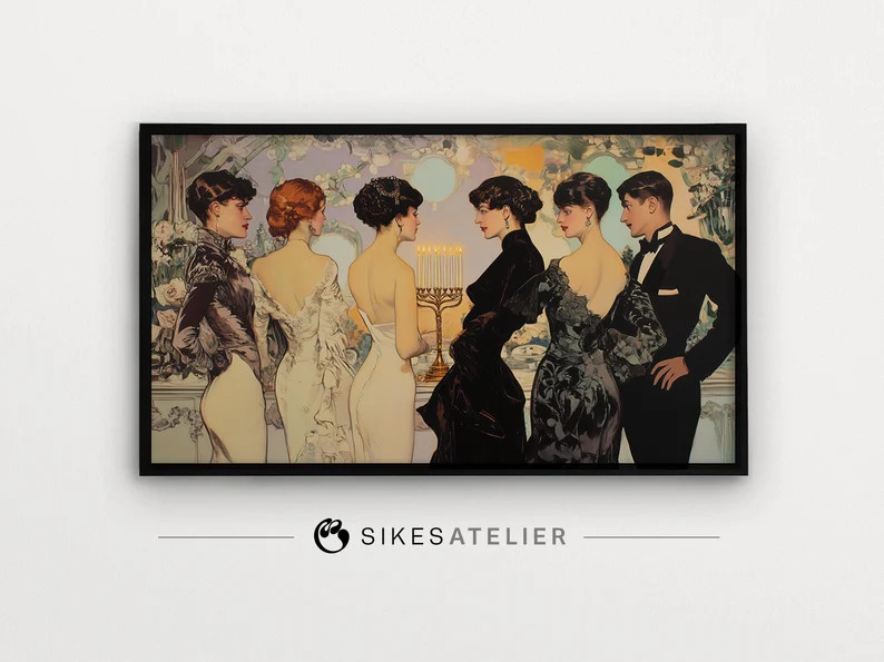 Hanukkah FRAME TV Art and Desktop Wallpaper With a Menorah in a Vintage Art Nouveau Style Inspire... | Etsy (US)