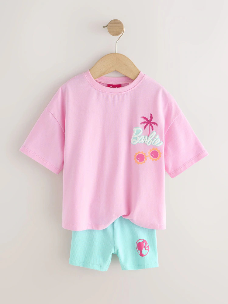 Pink Barbie Short Sleeve T-Shirt and Cycle Shorts Set (3mths-7yrs) | Next US
