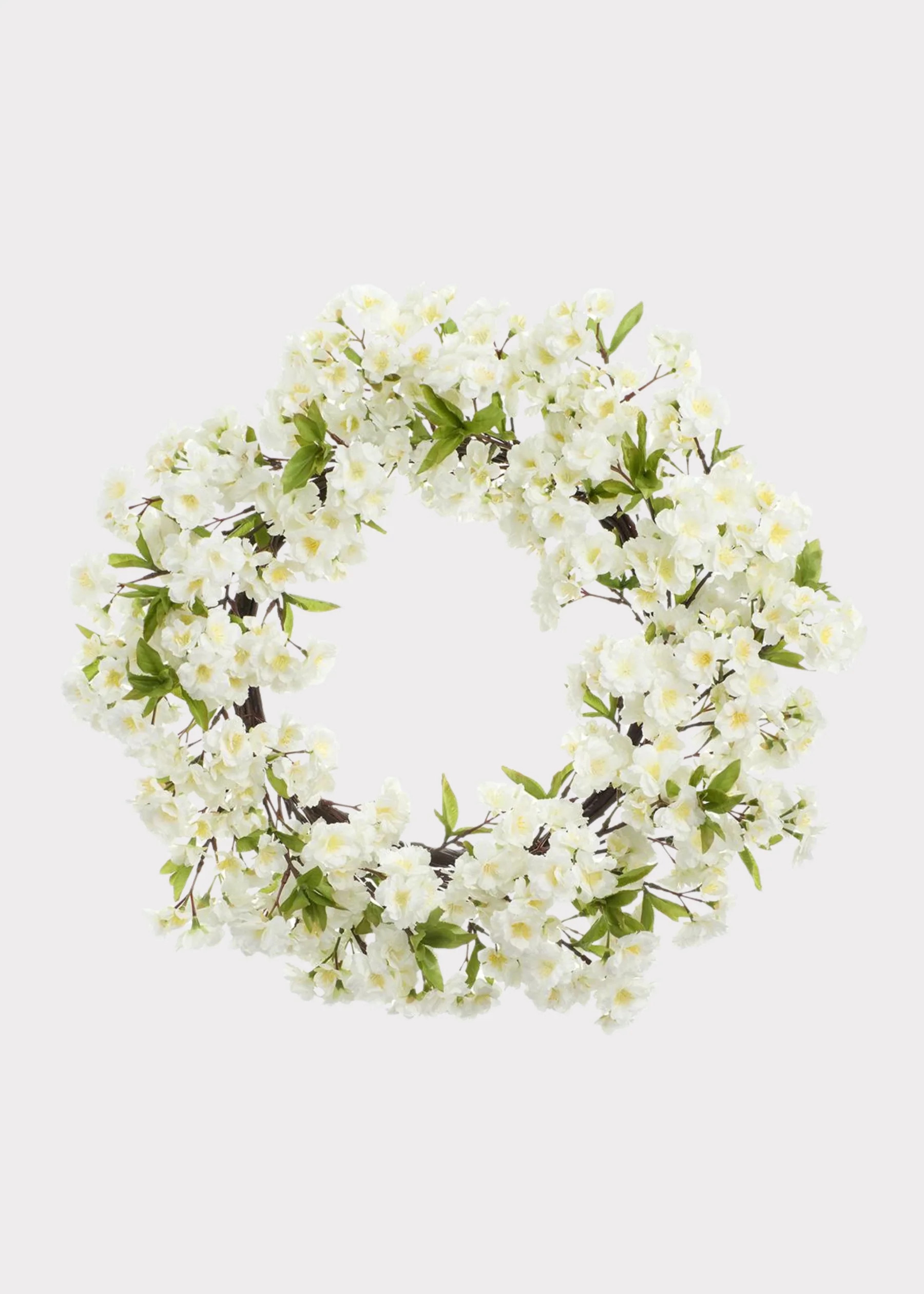 Fake Cherry Blossom Wreath in White - 24" | Afloral