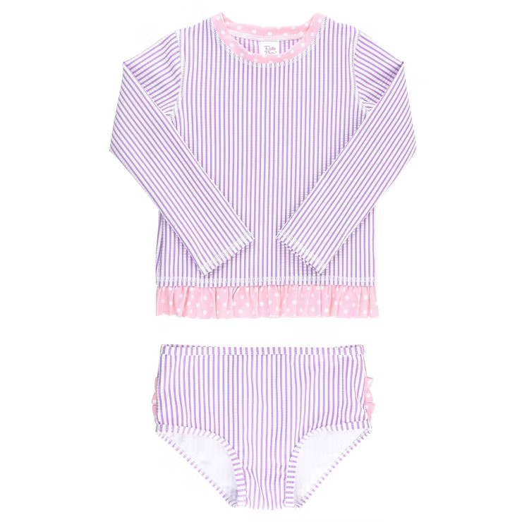 RuffleButts Lilac Seersucker Long Sleeve Rash Guard Bikini | Target