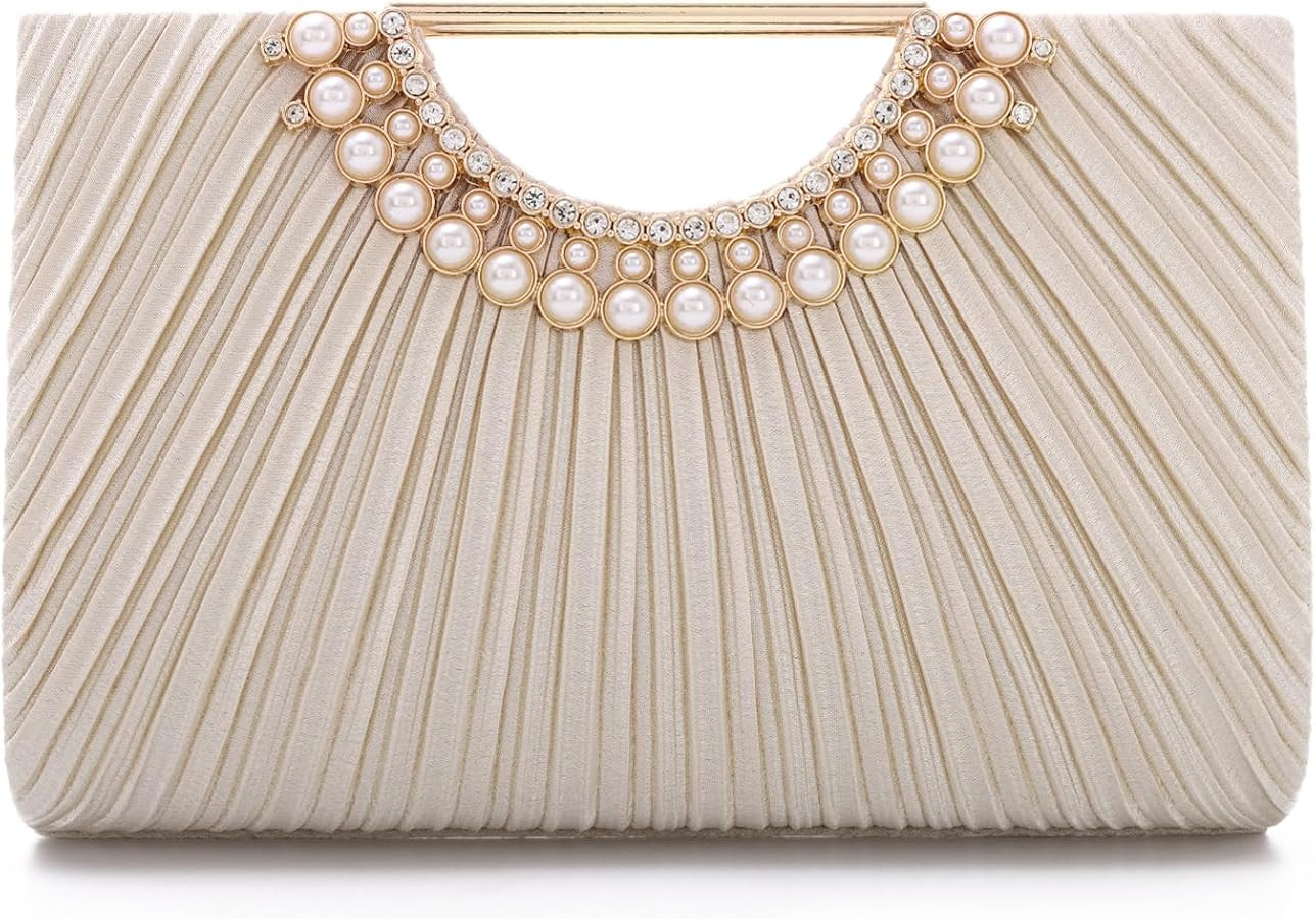 Emprier Pleated Satin Clutch for Women, Elegant Evening Bag fits Large Smartphones, Formal Weddin... | Amazon (US)