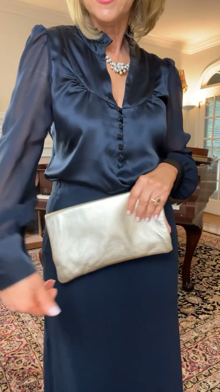 20% off $200+ OR 30% off $350+ 
FREE SHIPPING
GORGEOUS slate blue silk blouse and skirt on sale! Perfect for the Holiday Season. Thanksgiving Day outfit 

#LTKOver40 #LTKSaleAlert #LTKVideo