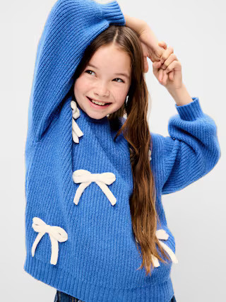 SoSoft Oversized Textured Bows Sweater for Girls | Old Navy (US)