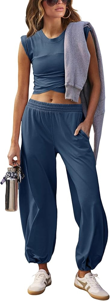 Springrain Womens Two Pieces Outfits Casual Lounge Sets Cropped Tops Sweatpants Tracksuit with Po... | Amazon (US)