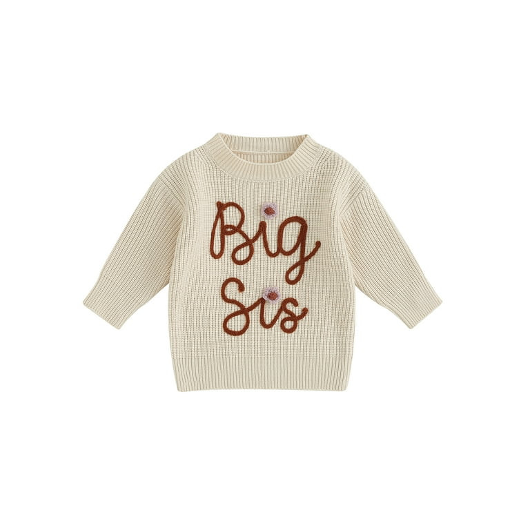 Little Big Sister Matching Outfits Toddler Baby Girl Sweater Letter Embroidery Long Sleeve Crew N... | Walmart (US)
