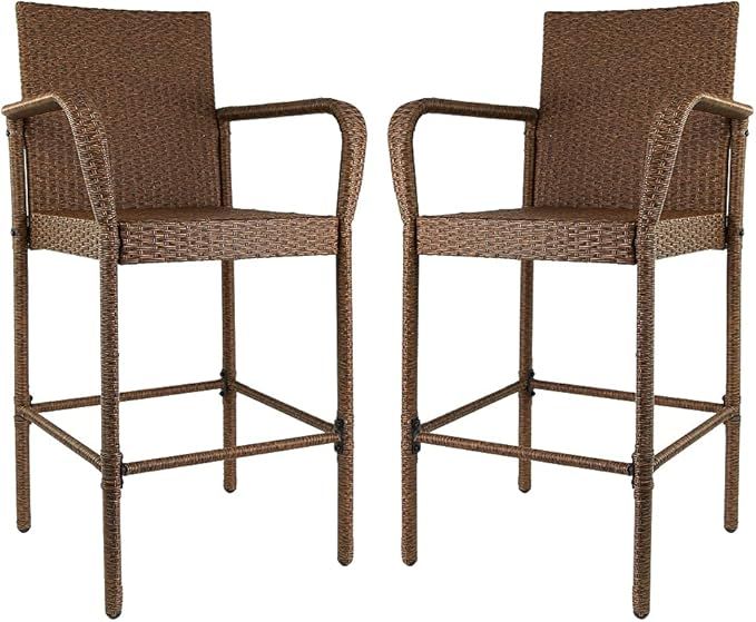Amazon Brand - Ravenna Home Set of 2 Outdoor Patio High-Back Barstools with Arms, Weather-Resista... | Amazon (US)