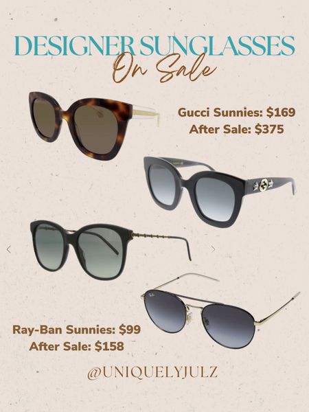 Designer sunglasses from zulily!

Gucci sunglasses on sale
Ray-ban sunglasses on sale
Accessories

#LTKsalealert #LTKSeasonal #LTKtravel
