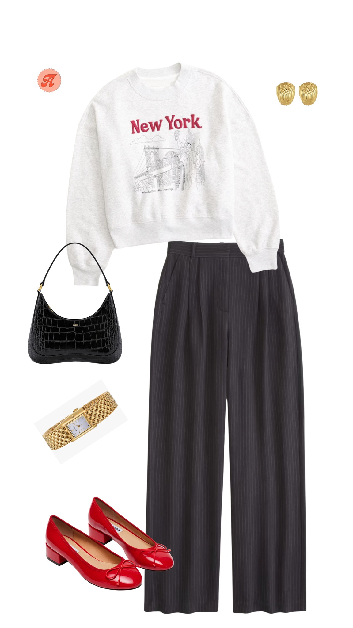 such a cool girl outfit! ballet flats are so trendy rn, and i’m loving how they go with this sweatshirt! ❤️‍🔥

tags: sweatshirt, new york, red, ballet flats, jw pei, abercrombie, amazon, vintage, gold, fall outfit 

#LTKfindsunder100 #LTKshoecrush #LTKstyletip