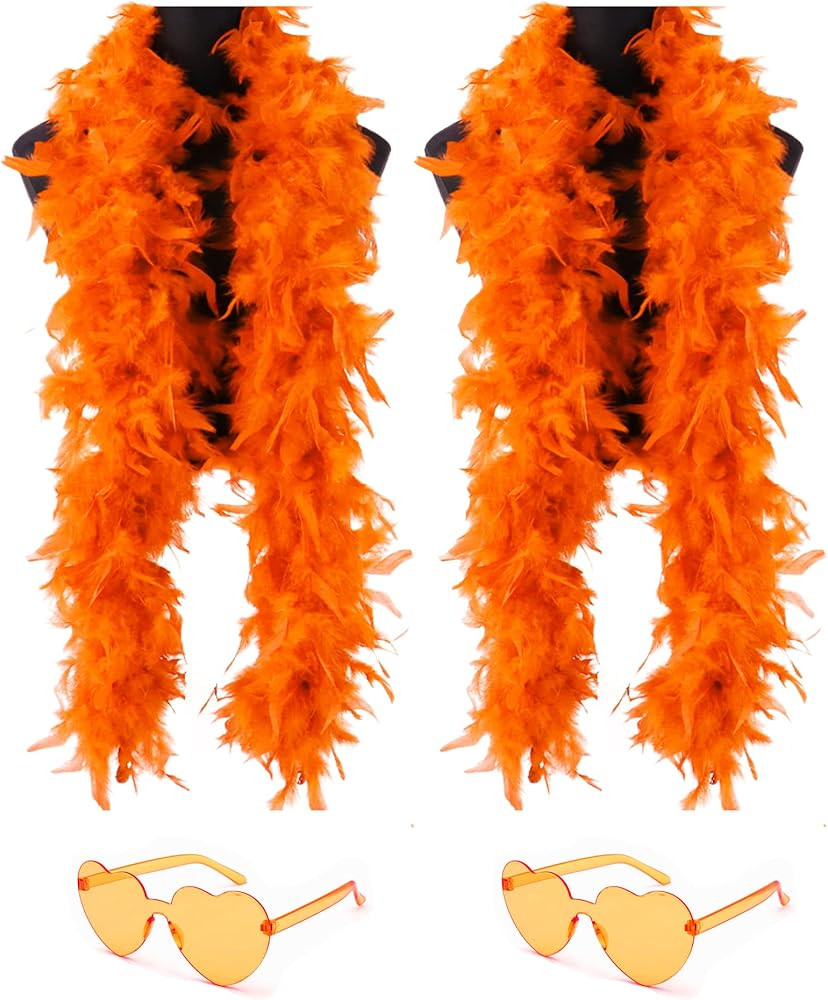 2 Pcs Feather Boas with Heart Rimless Sunglasses，4 ft Feather Boa Halloween Christmas Bachelor ... | Amazon (US)