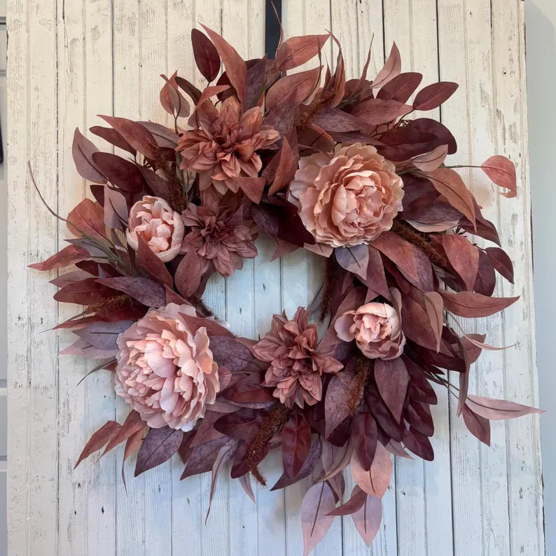 Peony Fall Wreath - On Trend Fall Front Door Decor -  Mauve Eucalyptus Leafs | Etsy (Global)