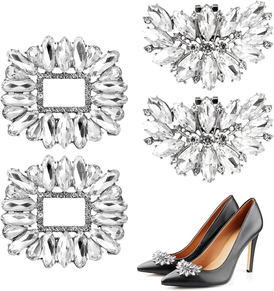 ORUZA Rhinestone Shoe Clips, Silver Shoe Clip Crystal Shoe Buckle Shoes Jewelry Decoration for We... | Amazon (UK)