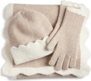 Scalloped Scarf, Beanie & Gloves Set | Nordstrom