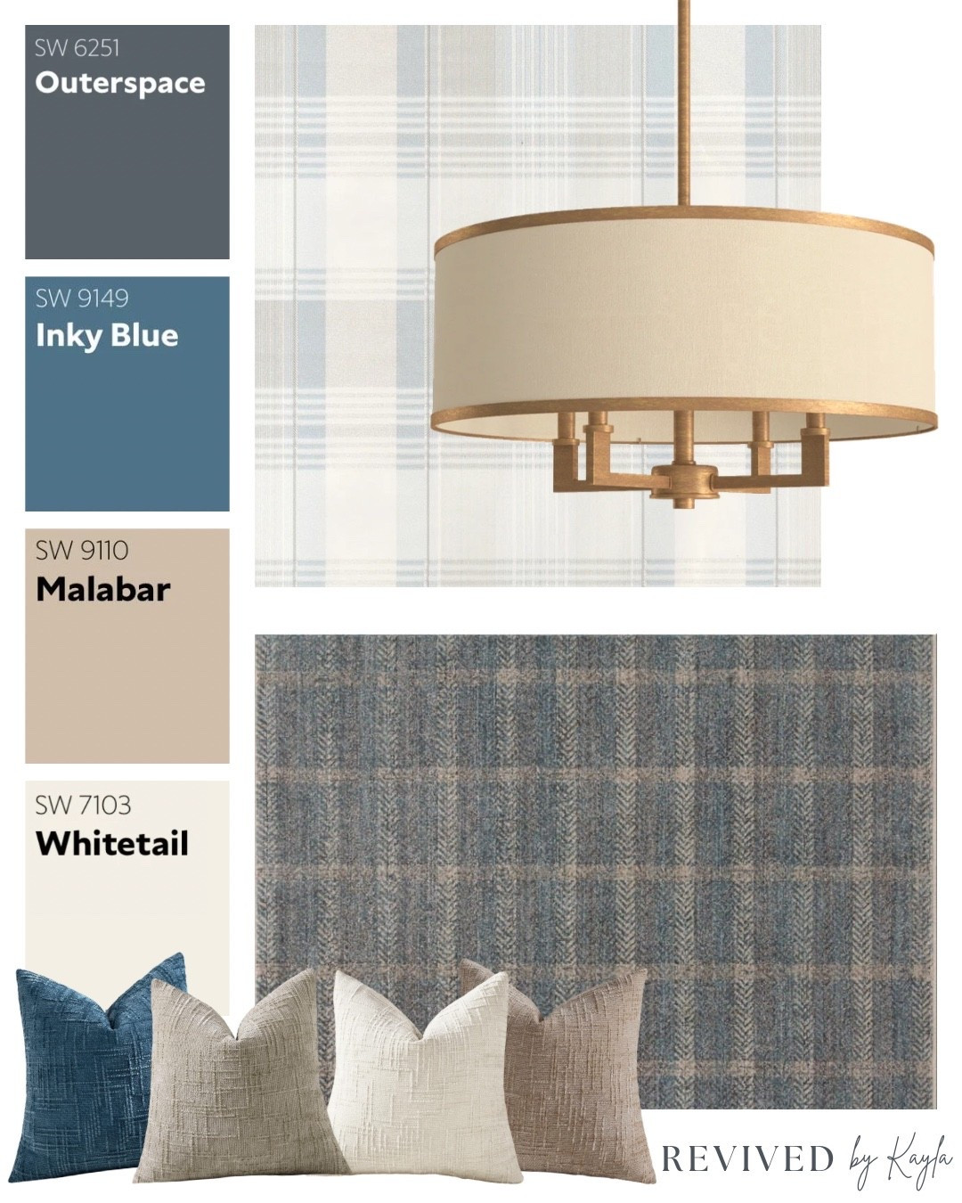 Blue and grey room design mood board 💙🩶

Home decor | home design | blue decor | modern traditional | plaid | Wayfair | throw pillows | area rug | gold light fixture | paint colors | Sherwin Williams | home inspo | room makeover | living room | bedroom 

#LTKFindsUnder100 #LTKFindsUnder50 #LTKHome