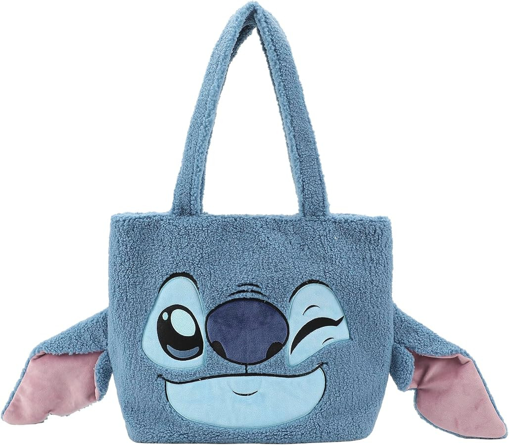 Lilo & Stitch Stitch Face Blue with 3D Ears 16" Plush shoulder bag large Tote Handbag | Amazon (US)