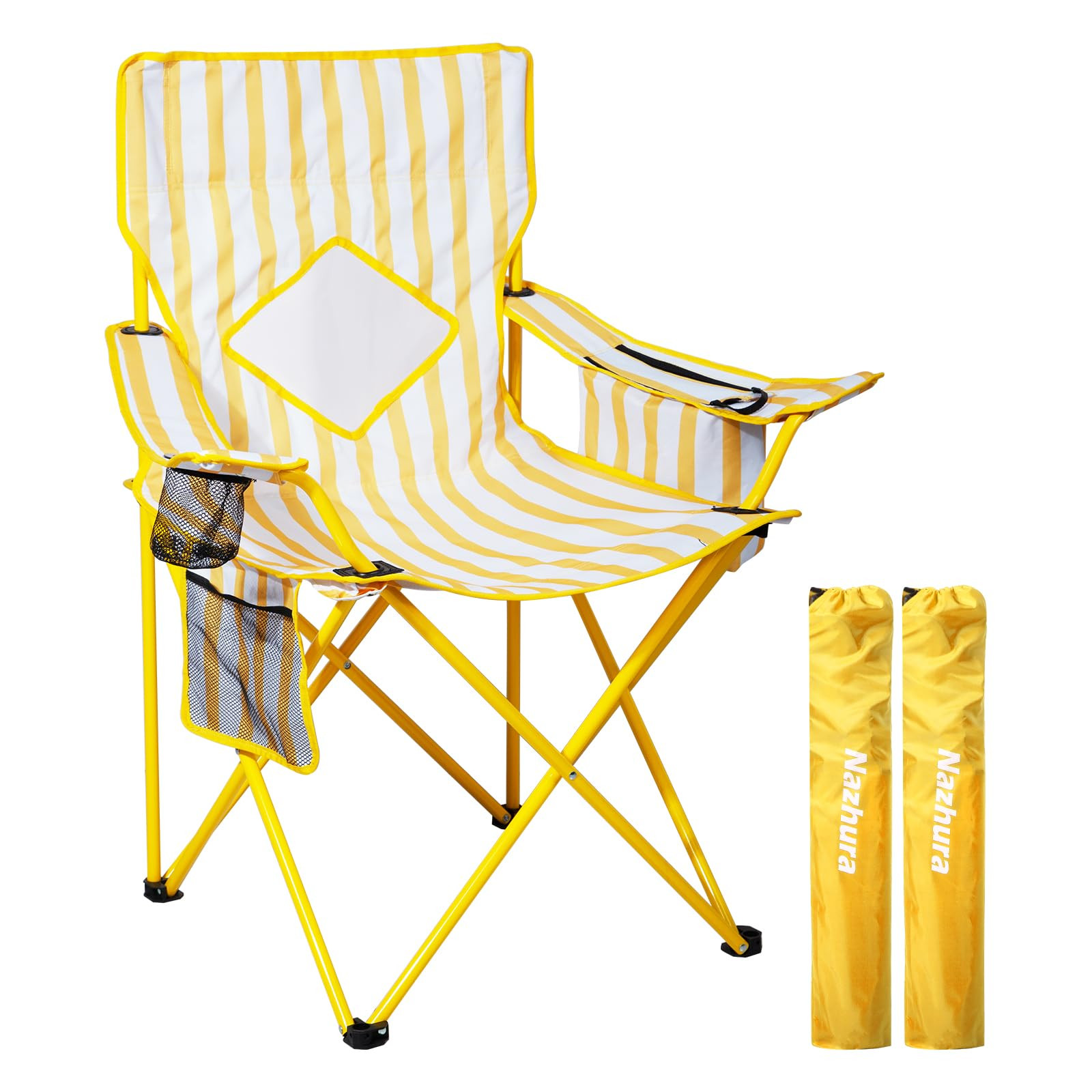 Nazhura 2 Pack Folding Camping Chair with Cooler Pouch, Mesh Backrest and Cup Holder Pocket (Yell... | Amazon (US)