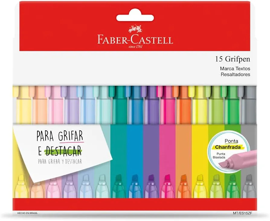 Caneta Marca Texto, Faber-Castell, Grifpen, 15 Cores, Modelo: MT/ES15ZF, Cor: Multicor | Amazon (BR)