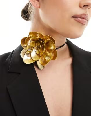 ASOS DESIGN choker necklace with metallic gold corsage detail | ASOS (Global)