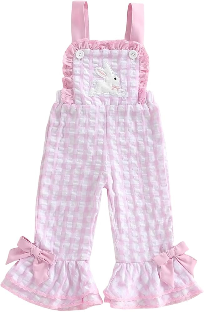 Toddler Girls 4th Of July Outfit American Flag Overalls Kids USA Romper Bow Striped Bell Bottom S... | Amazon (US)