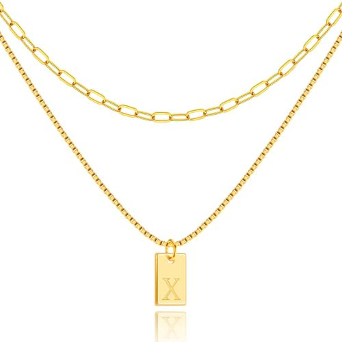 Gold Initial Necklaces for Women Trendy, Layered Dainty 14k Gold Plated X Letter Stack Pendant Necklace Non Tarnish, Thin Chain Alphabet of Name Set, Personalized Jewelry Gifts for Mom Her | Amazon (US)