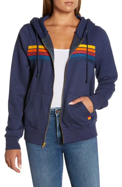 Aviator Nation 5-Stripe Zip Hoodie in Navy at Nordstrom, Size Small | Nordstrom