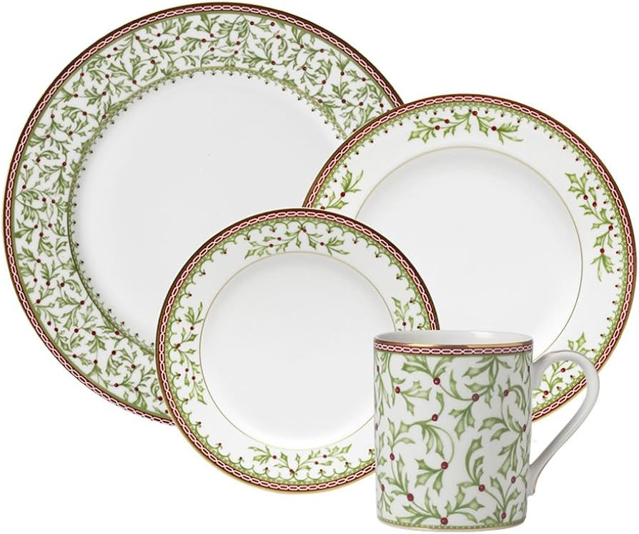 Mikasa Holiday Traditions Dinnerware Set with Mugs (16 Piece), Green, White | Amazon (US)