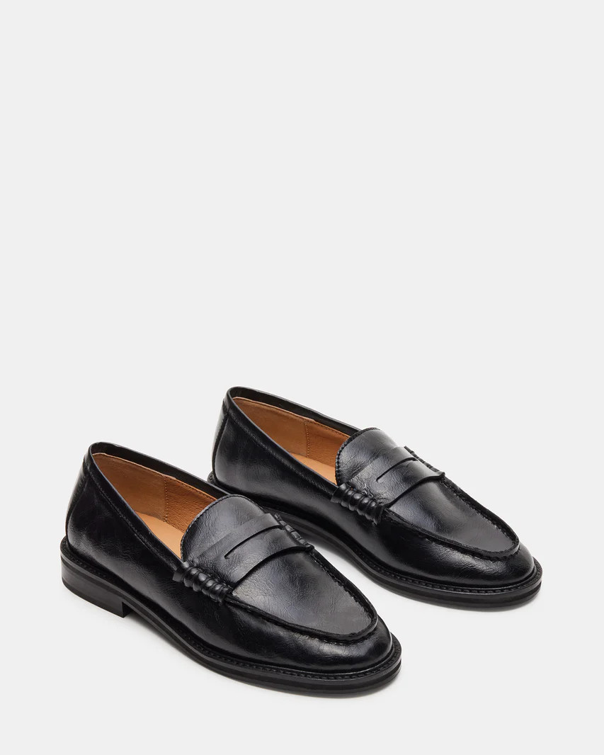 MADISON Black Leather Penny Loafer | Women's Loafers | Steve Madden (US)