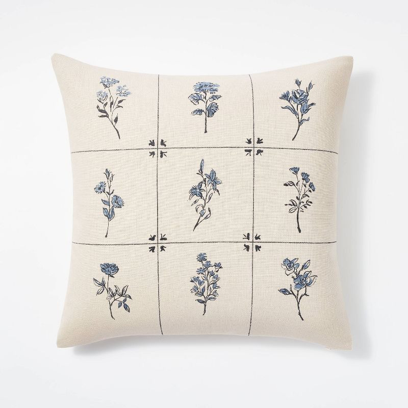 Printed Floral Square Throw Pillow Blue/Cream - Threshold™ designed with Studio McGee | Target