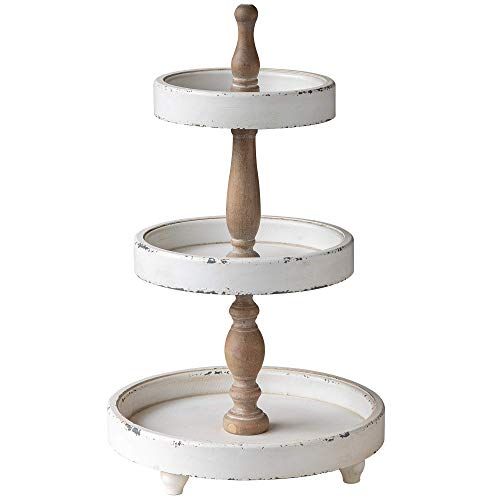 Distressed Rustic Wood Three Tiered Tray White,Large Round 3-Tier Decorative Tray Serving Cupcake St | Amazon (US)