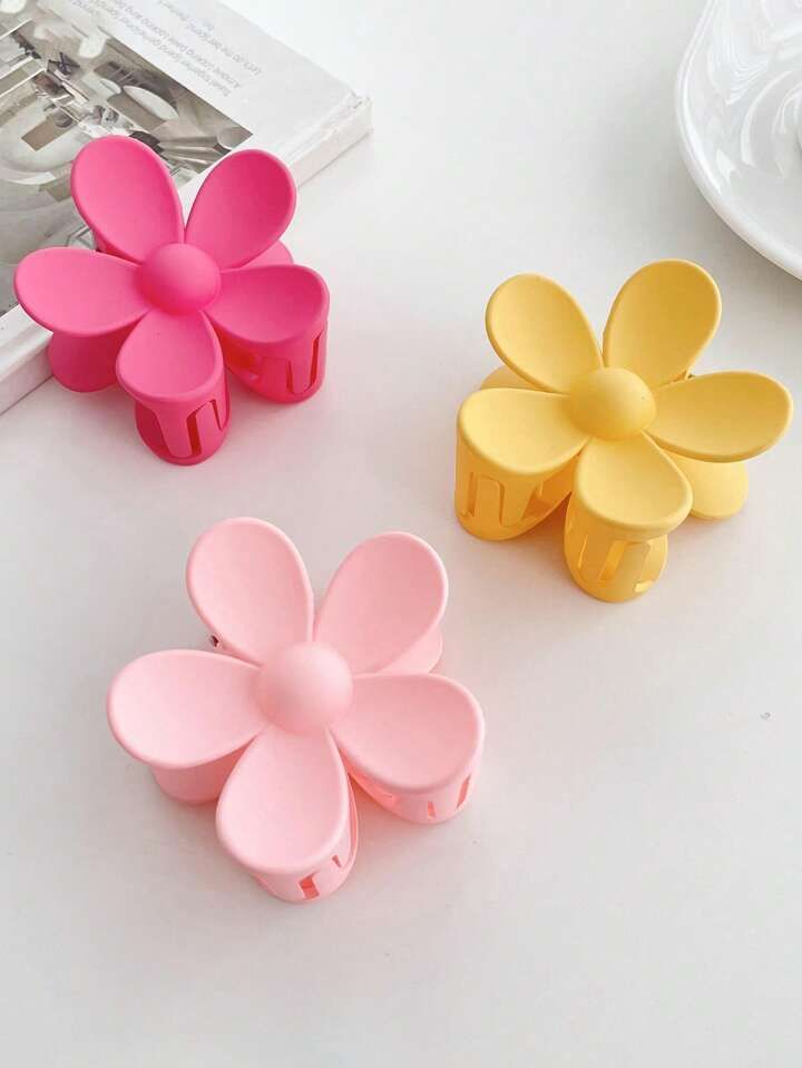 3pcs women Flower  Design Macaron color Hair Claw | SHEIN
