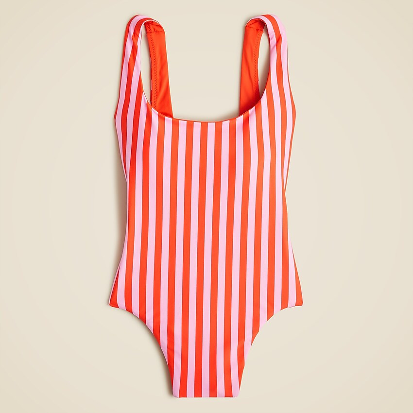 Scoopneck one-piece swimsuit in reversible pink stripe | J. Crew US