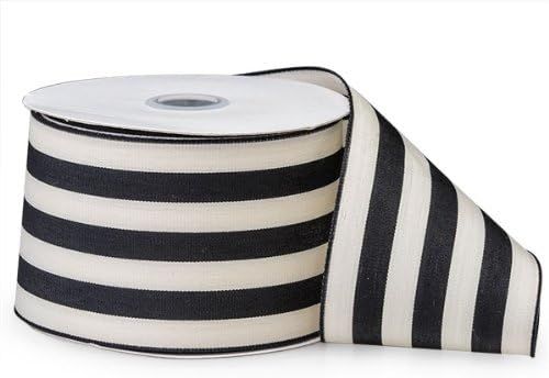 BonBon Paper Giftwrap Ribbon in Cabana Stripe (2.5 inch x 10 yds, Black White) | Amazon (US)