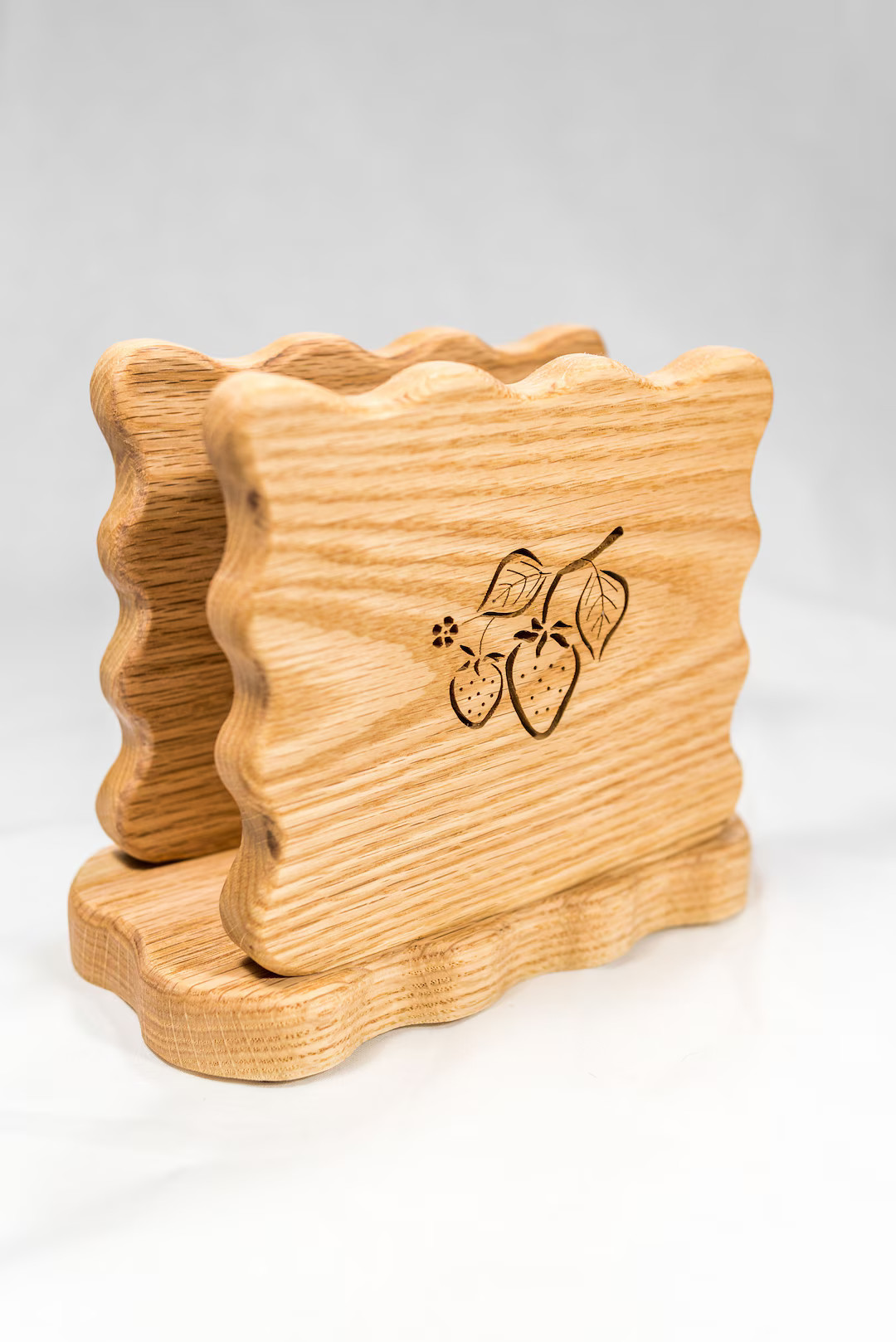 Wood Napkin Holder Custom Made in Red Oak Hardwood With a Strawberry Design Cut Into the Sides - ... | Etsy (US)